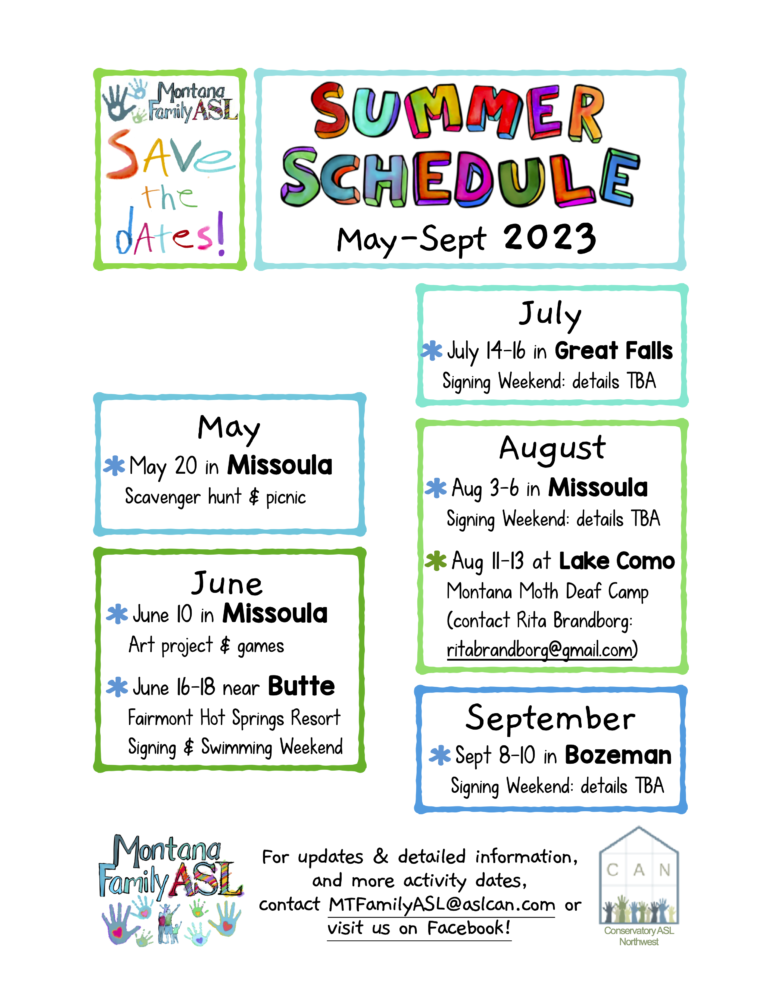 Montana Family ASL schedule of events for summer 2023